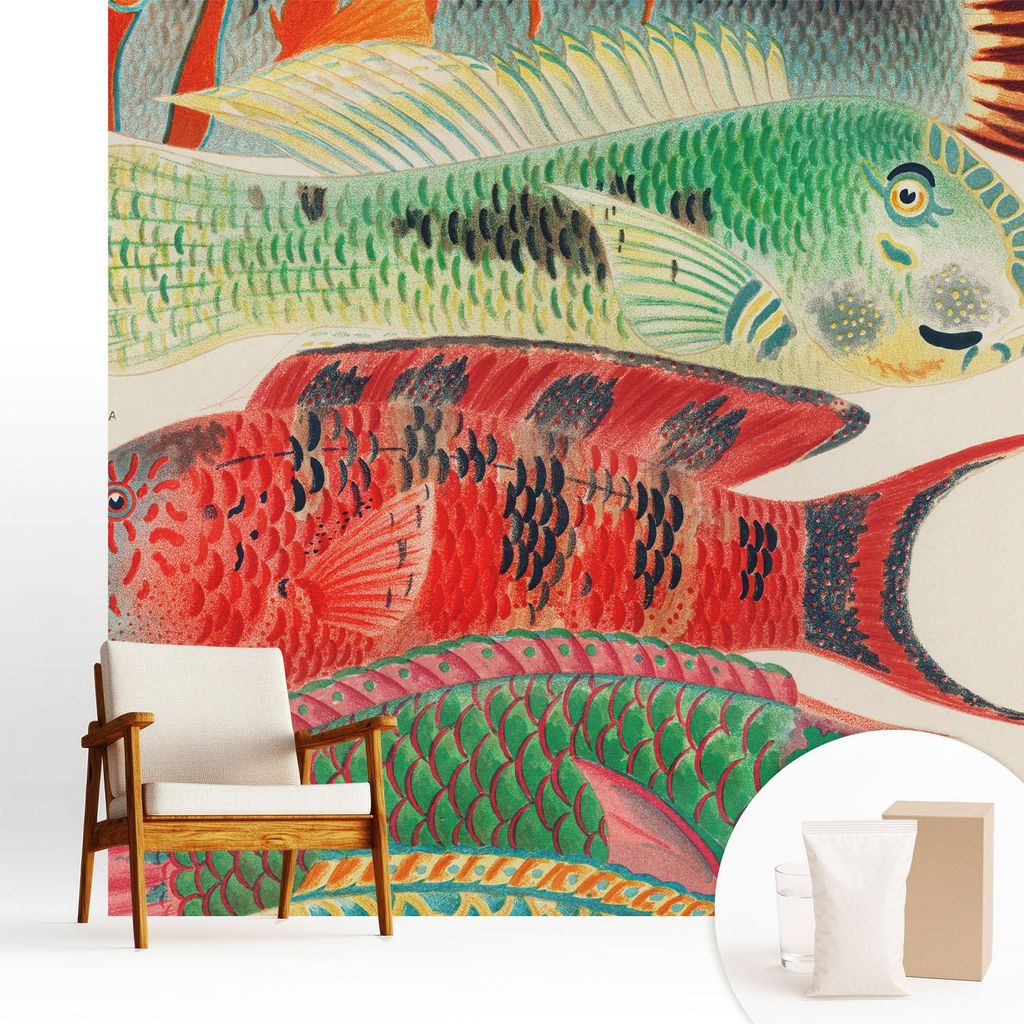 Fototapete - 250x250 cm - Tapete - Wandtapete - Wandbilder - Dekofolie - Tapete Folie - Wand - Dekoration - Wohnzimmer - Exotische Fische
