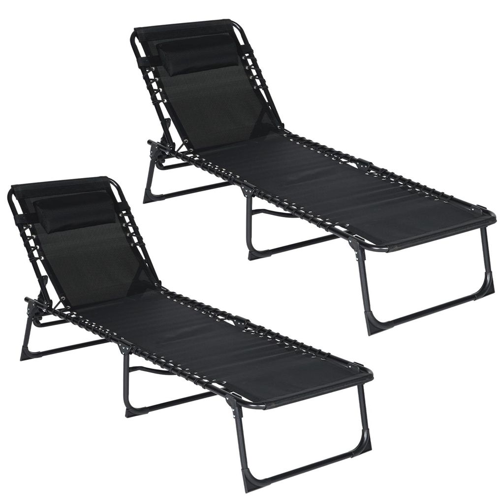 Infinity Goods Liegestühle (2er-Set) – Zusammenklappbar – Inklusive Kopfkissen – Sonnenliegen – Lieg