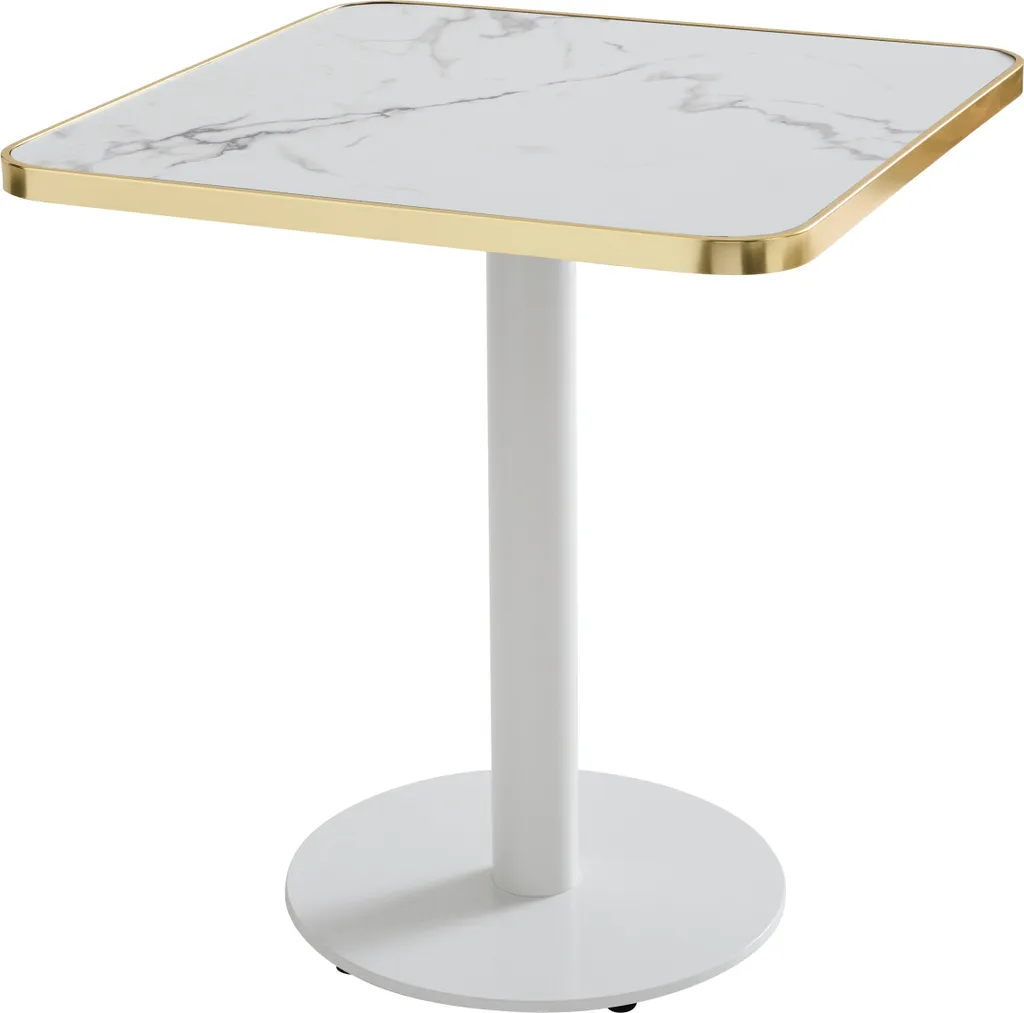 Piano Tavolo 70x70 Marmo Bianco Oviala Montmartre con Bordo Alluminio - 6