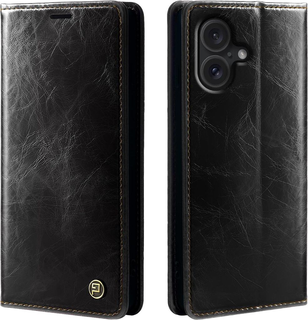 Handyhülle für Apple iPhone 16 Kunstleder Flip Cover Hülle RFID Schutz Case Kartenfach Farbe: Schwarz