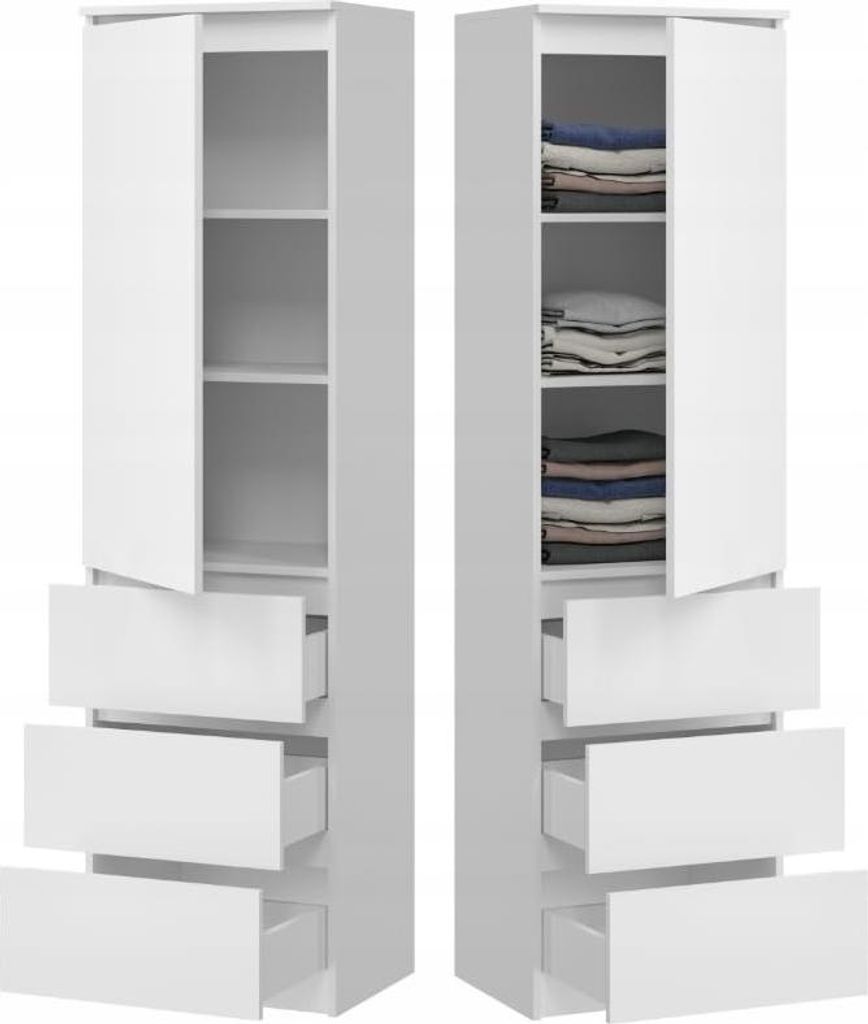 BDW, armadio con 3 cassetti, 50×180,5×40 cm, bianco Immagine del prodotto 