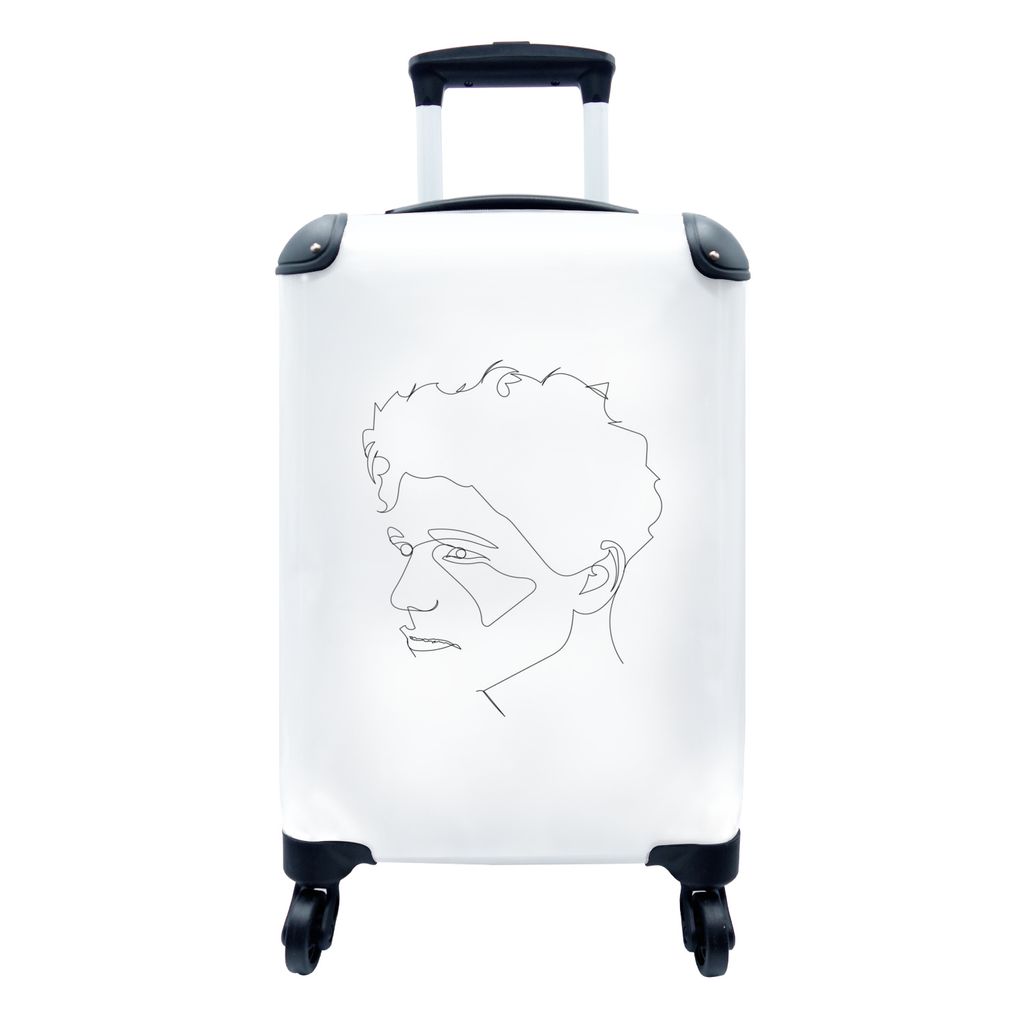 MuchoWow Koffer Handgepäck Trolley Rollkoffer Kleine Reisekoffer mit 4 Rollen - Mann - Strichzeichnung - Schwarz - Weiß - Cabin Size < 55x40x23...