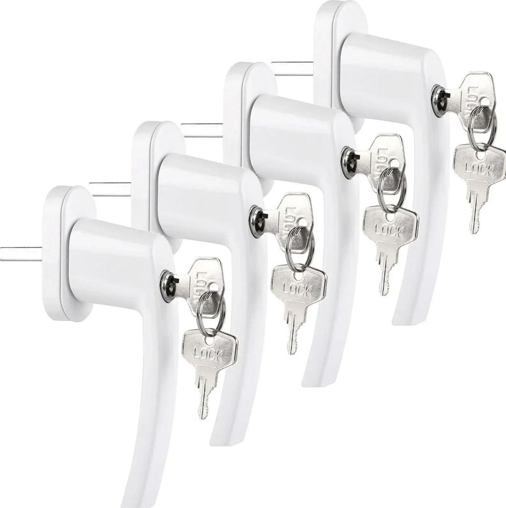 Fenstergriff - Universal Espagnolette, Gerade - Abschließbar Mit Schlüssel - Für PVC/Isolierglasfenster - 4er-Set - Aluminium-Kupfer-Legierung -...