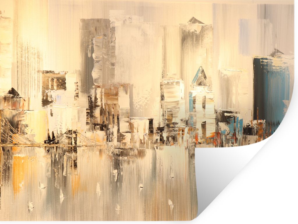 MuchoWow Wandtattoo Wandsticker Wandaufkleber Gemälde - Öl - Abstrakt - Skyline 80x60 cm Selbstklebend und Repositionierbar - Faltenfrei