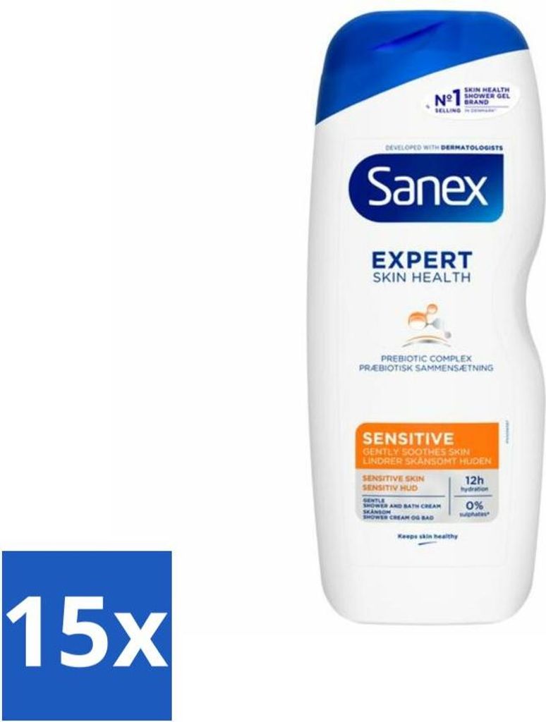 Sanex - Duschgel - Dermo Sensitive - Für empfindliche Haut - 600 ml - Vorteilspack - 15 Stücke