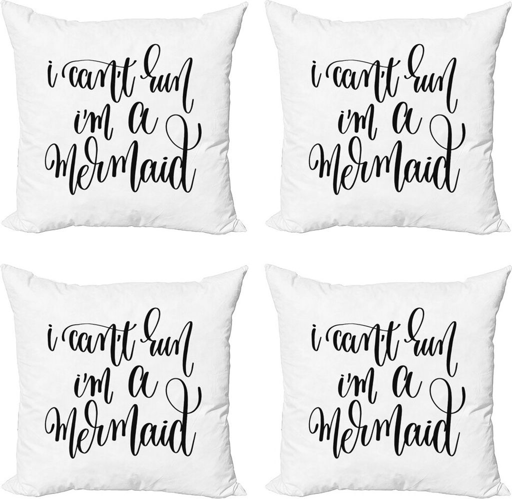 ABAKUHAUS Ich bin Mermaid Kissenbezug Set (4 Stück), mythische Saying, Moderner Doppelseitiger Digitaldruck, 50 cm x 50 cm, Schwarz-Weiss