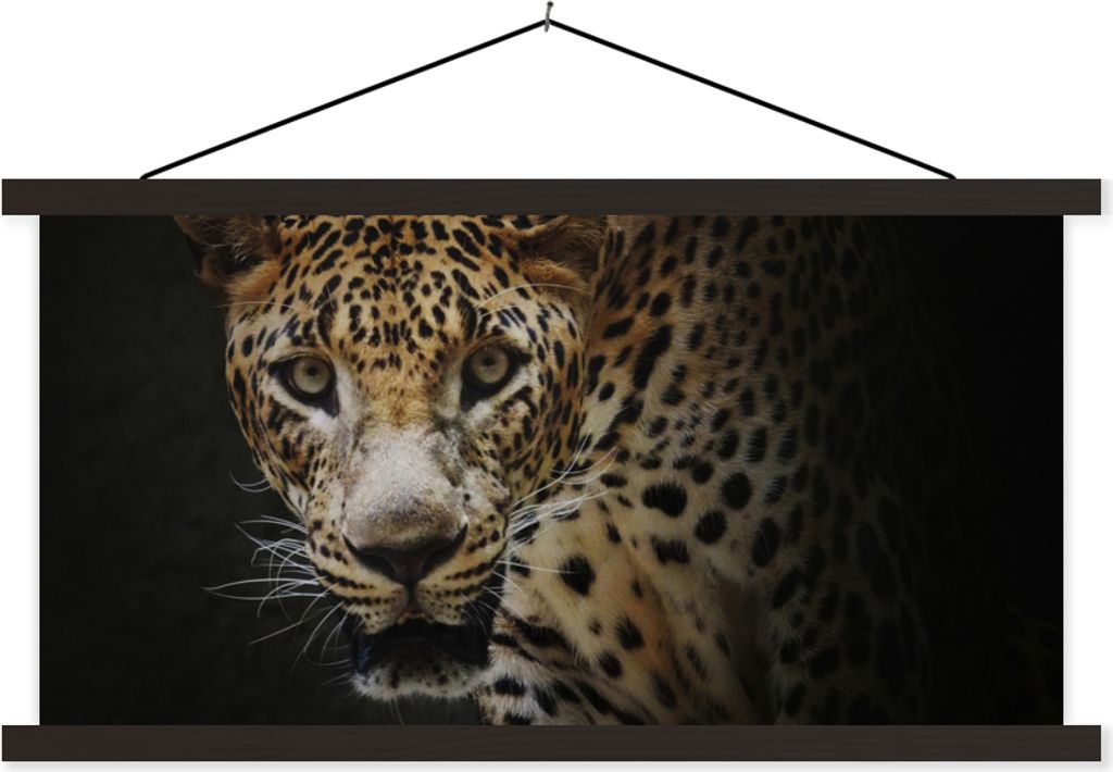 MuchoWow Textilposter Leopard - Wilde Tiere - Licht 150x75 cm mit schwarzem Rahmen - Posterleiste