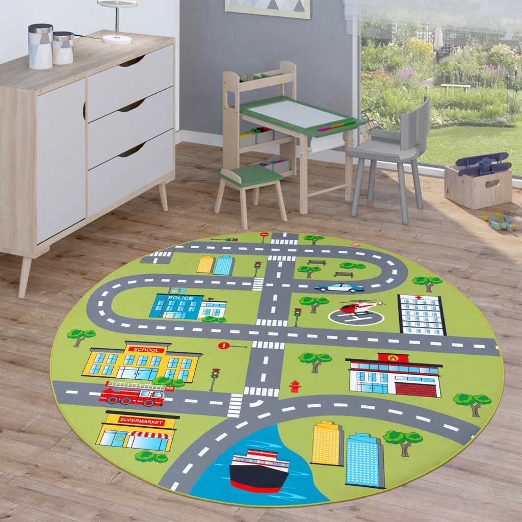 Tapis enfant rond 200 cm antidérapant - Tapis de jeu facile à nettoyer