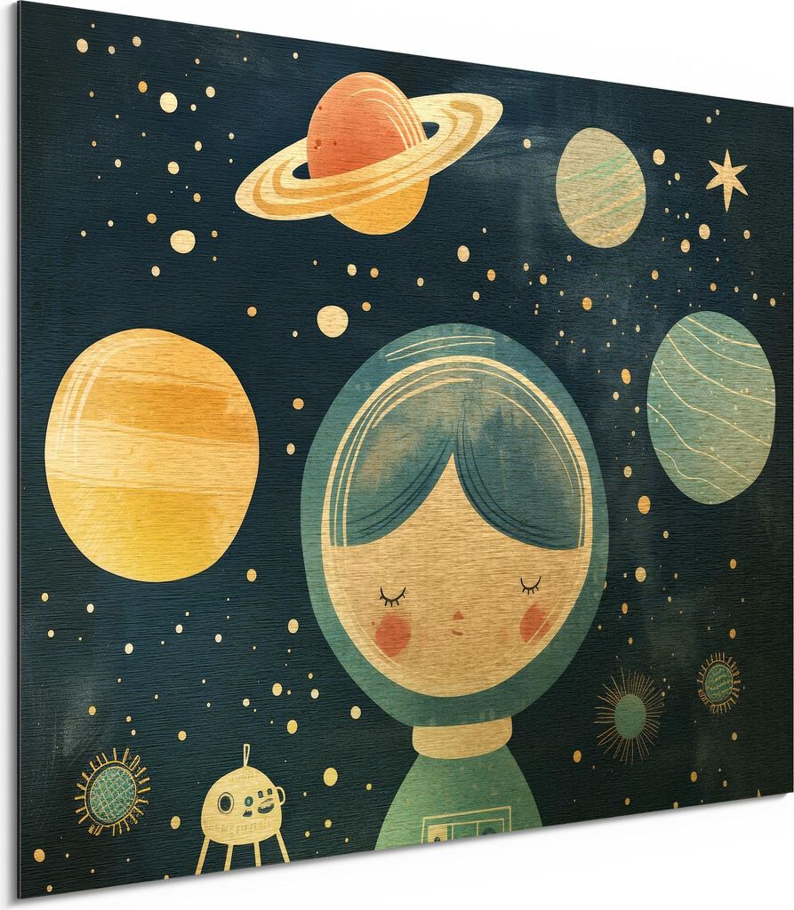 DEQORI Alu-Dibond Bild Gold 40x30 cm 'Traumreise durchs All' Wandbild Metall dünn Design