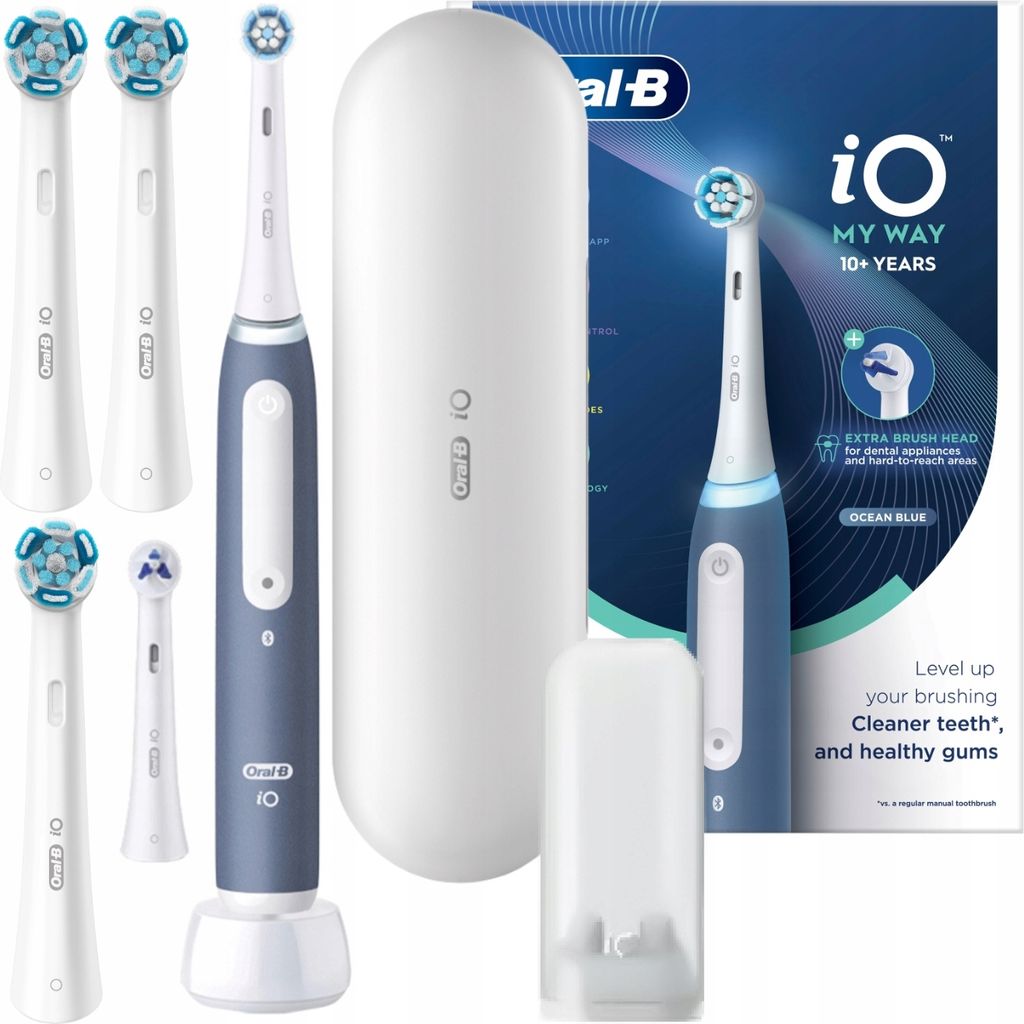 Oral-B | Elektrische Zahnbürste - iO Series 4 - Ocean Blue - Intelligente Reinigung - 5 Aufsätze