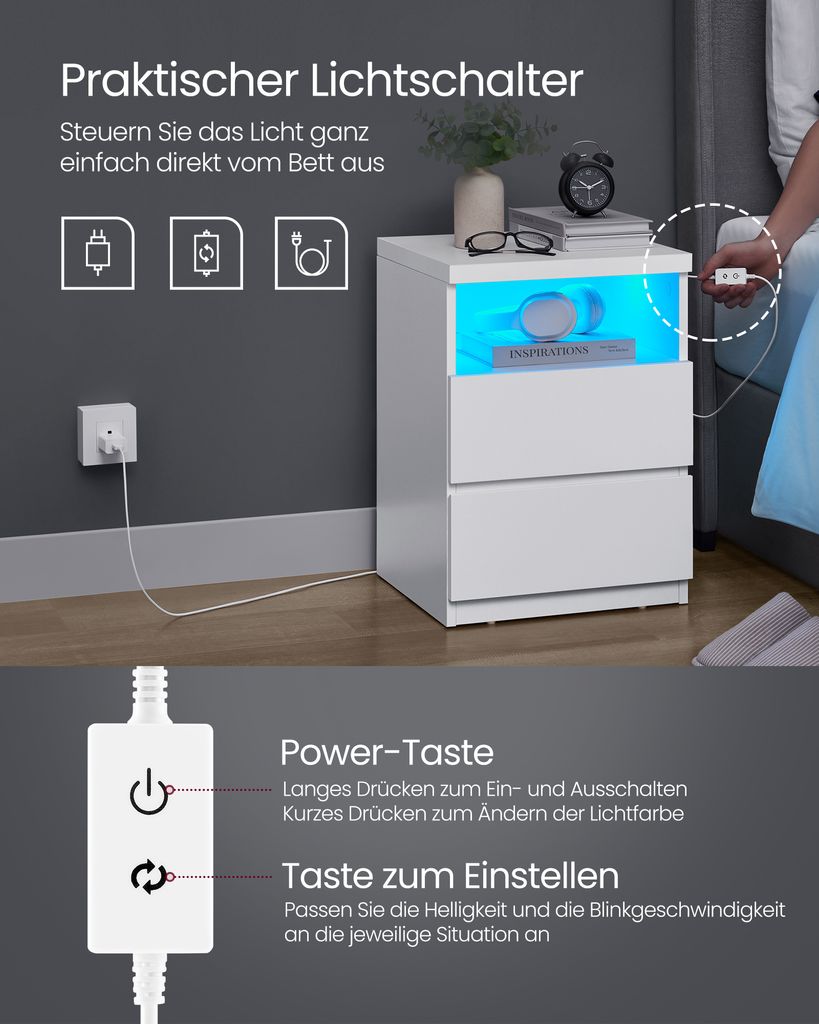 VASAGLE Nachttisch 2er Set,mit verstellbarer Produktbild 3