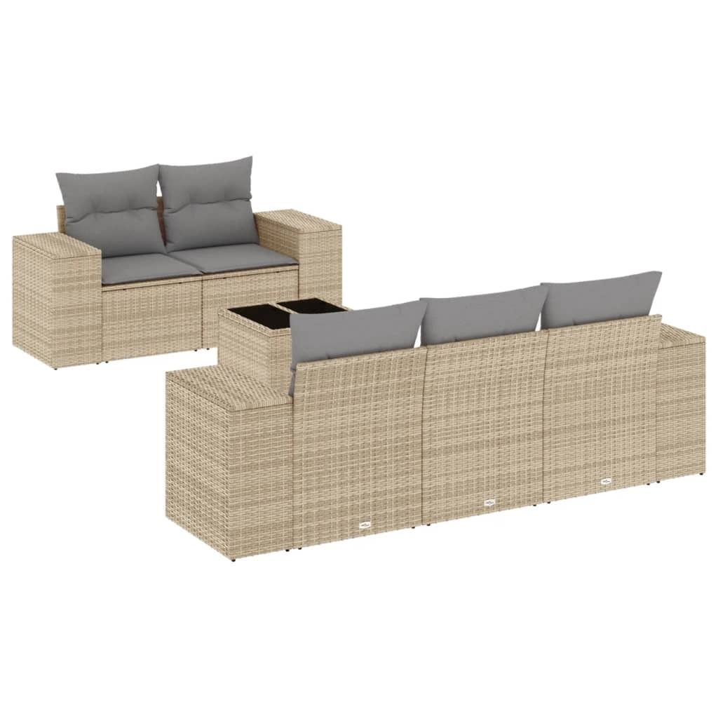 "2026 MODERNE" 6-tlg. Garten-Sofagarnitur - Balkonmöbel/Loungeset - elegantes Design - mit Kissen Beige Poly Rattan - Gartensofas NeuMöbel566907
