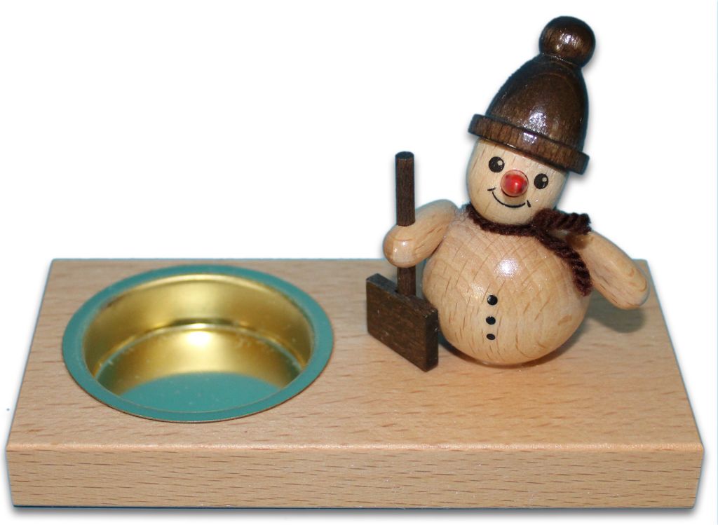 Holzwaren Egermann Teelichthalter - Schneemannleuchter eckig mit Schneeschieber - 11,5cm - aus dem Erzgebirge