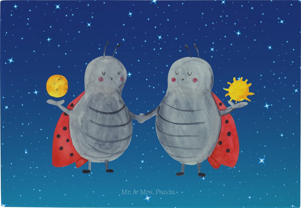 Mr. & Mrs. Panda Servierplatte Sternzeichen Zwilling - Sternenhimmel Blau - Geschenk, Frühstücksbrett, Vesperplatte, Zwillinge, Schneidebrett Gla...