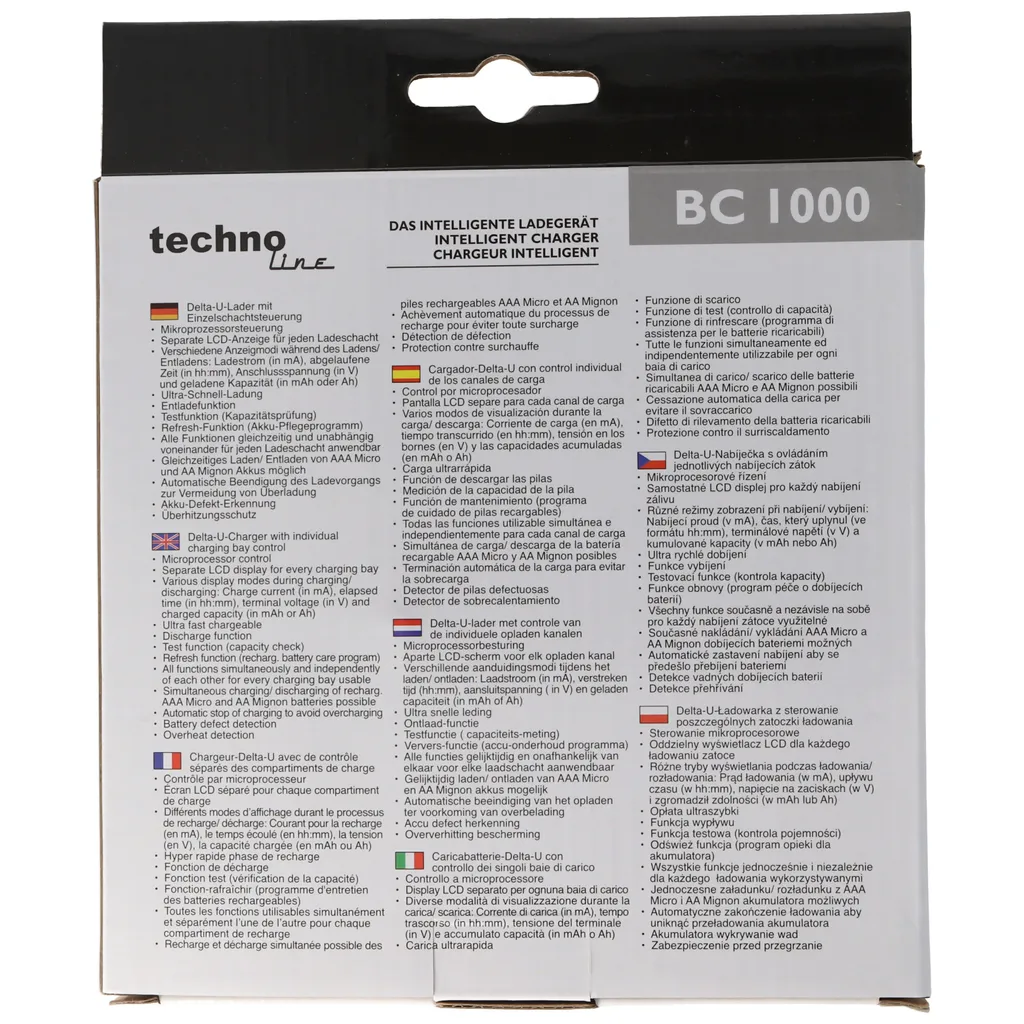 Technoline BC1000 Chargeur avec Écran LCD et 4 Piles Incluses NiMH - 9