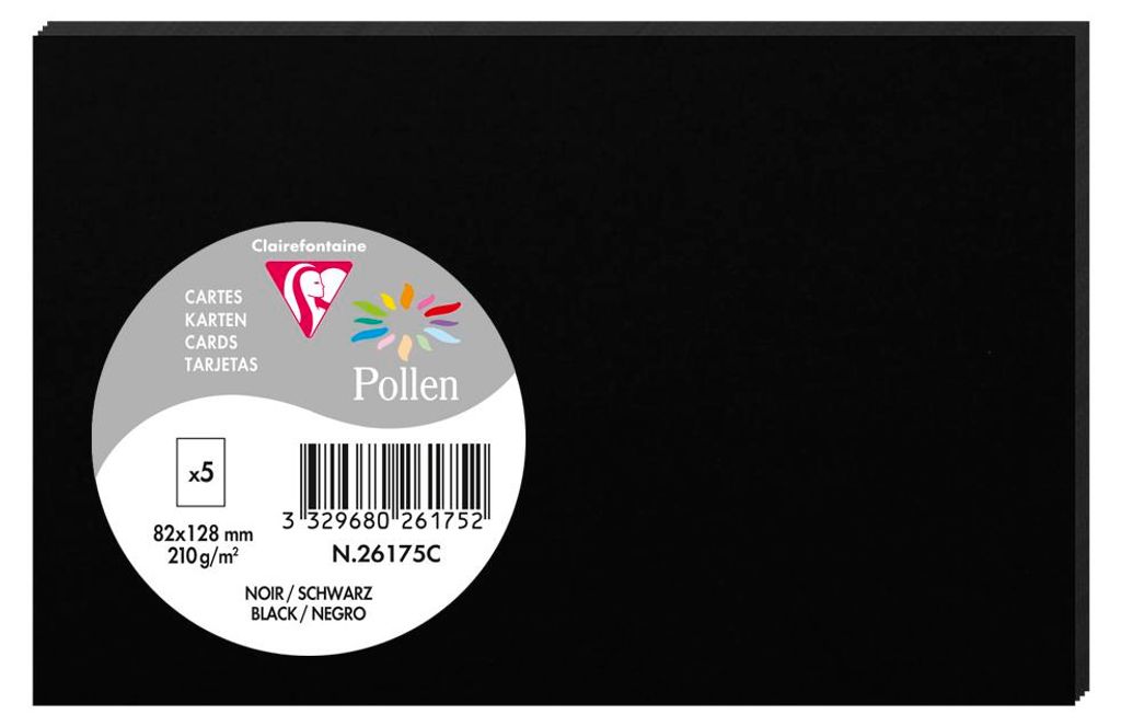 Clairefontaine 5 Karten Pollen 82x128 schwarz