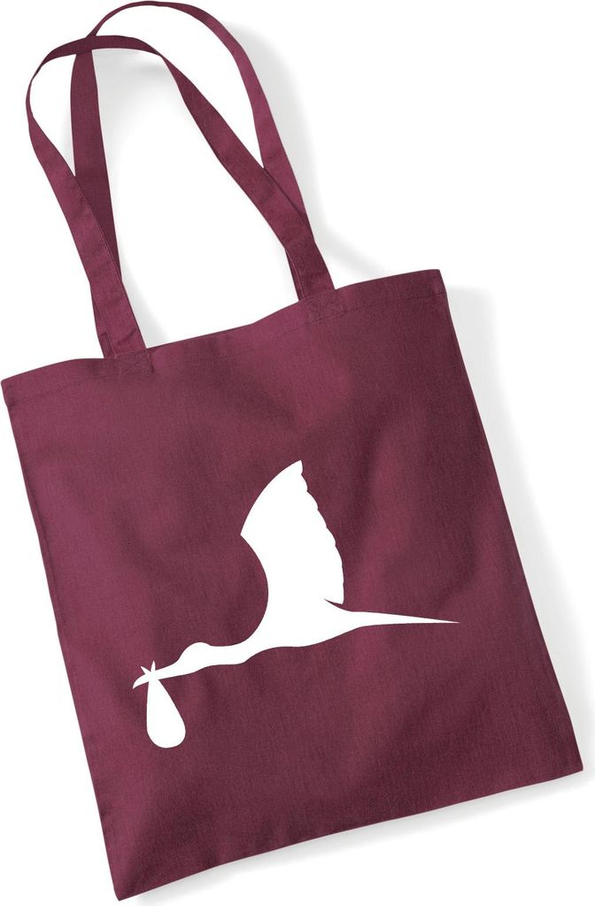 Huuraa Jutebeutel Klapperstorch mit Baby Silhouette 10 Liter Burgundy Baumwolle Tasche Geschenkidee