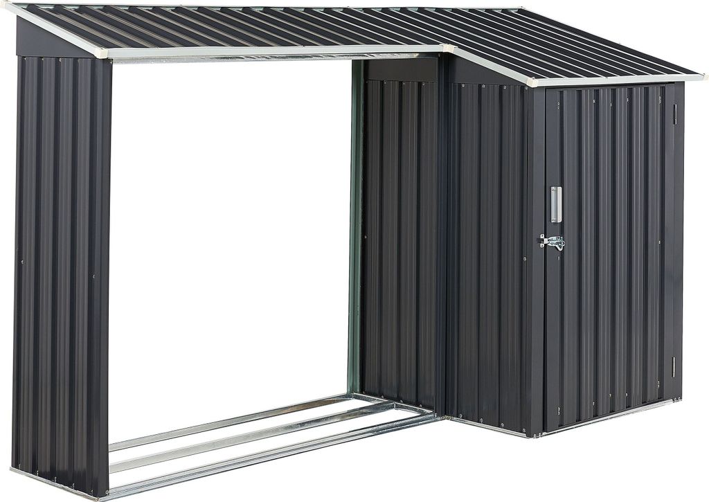 BELIANI Gerätehaus Grau Metall Stahl-Trapezblech 270 cm mit Holzlager Tür Pultdach Geräteschuppen Modern Garten Terrasse Outdoor Außenbereich