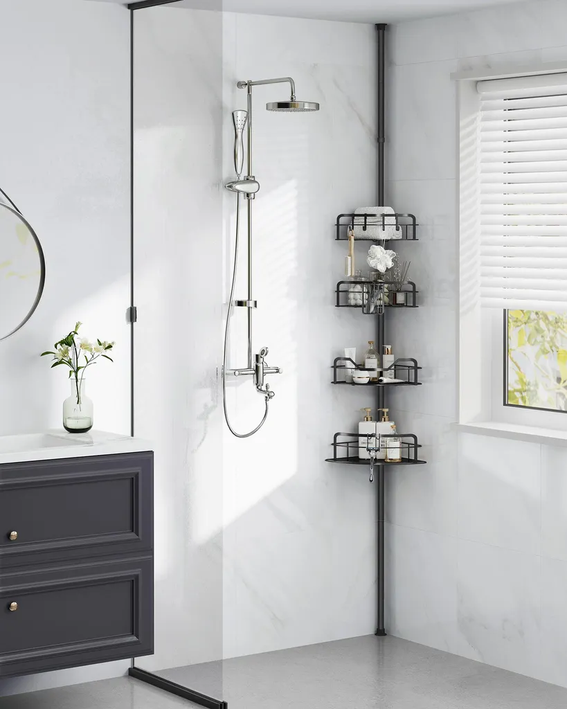 Tablette de douche réglable noir profond 4 niveaux rangement de salle de bain