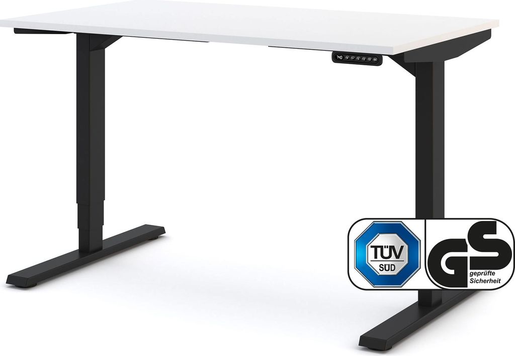 ASSMANN Elektrisch höhenverstellbarer Schreibtisch Y-Line Weiß Schwarz, 120x70cm, Memoryfunktion, Kollisionsschutz, 2-fach-Motorik