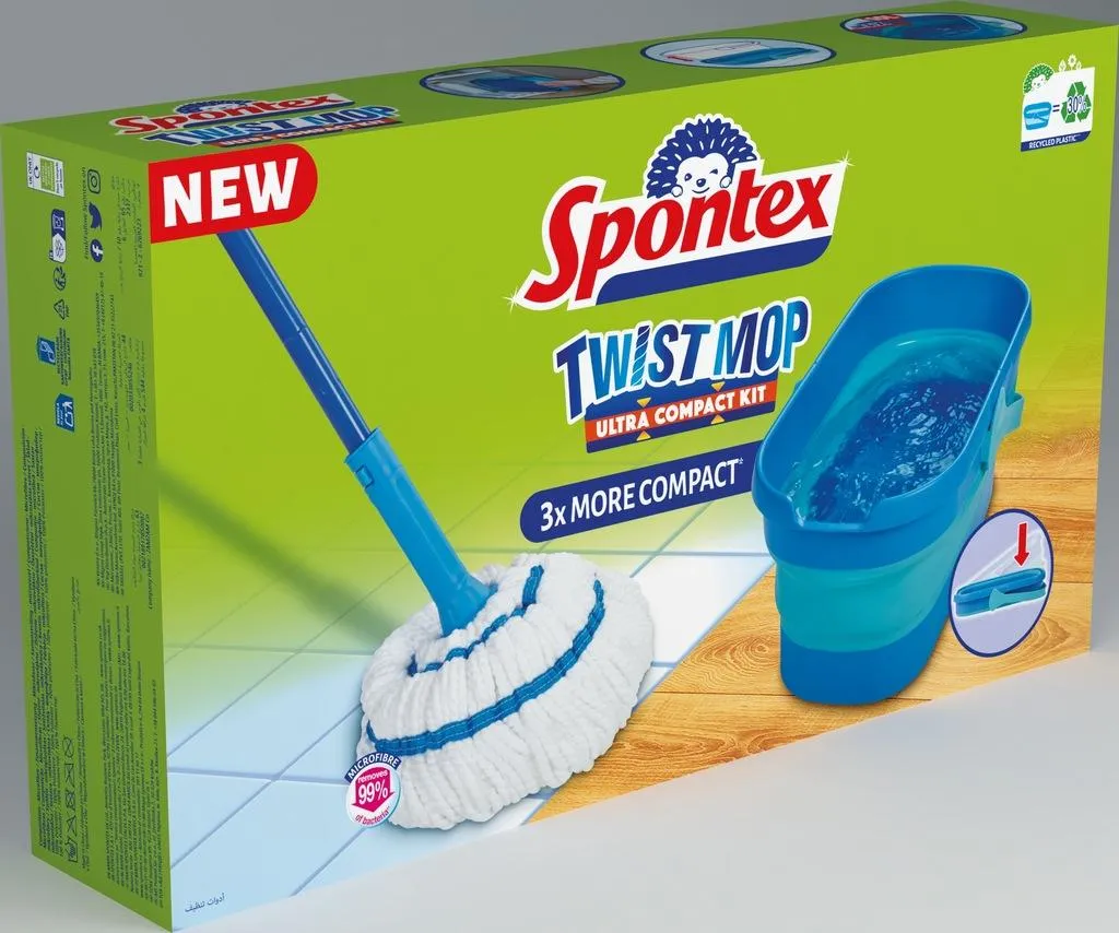 Set de nettoyage sols Spontex : Balai à franges et seau compact bleu