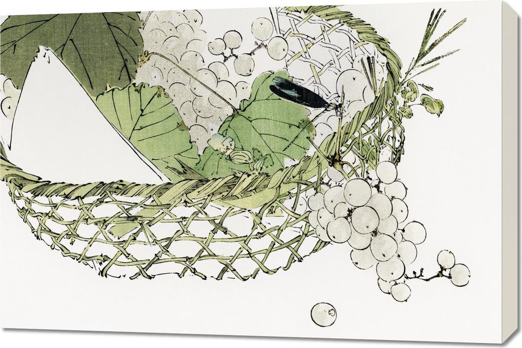 Bild 90x60cm Korb mit Trauben, Japanischer Vintage-Stil