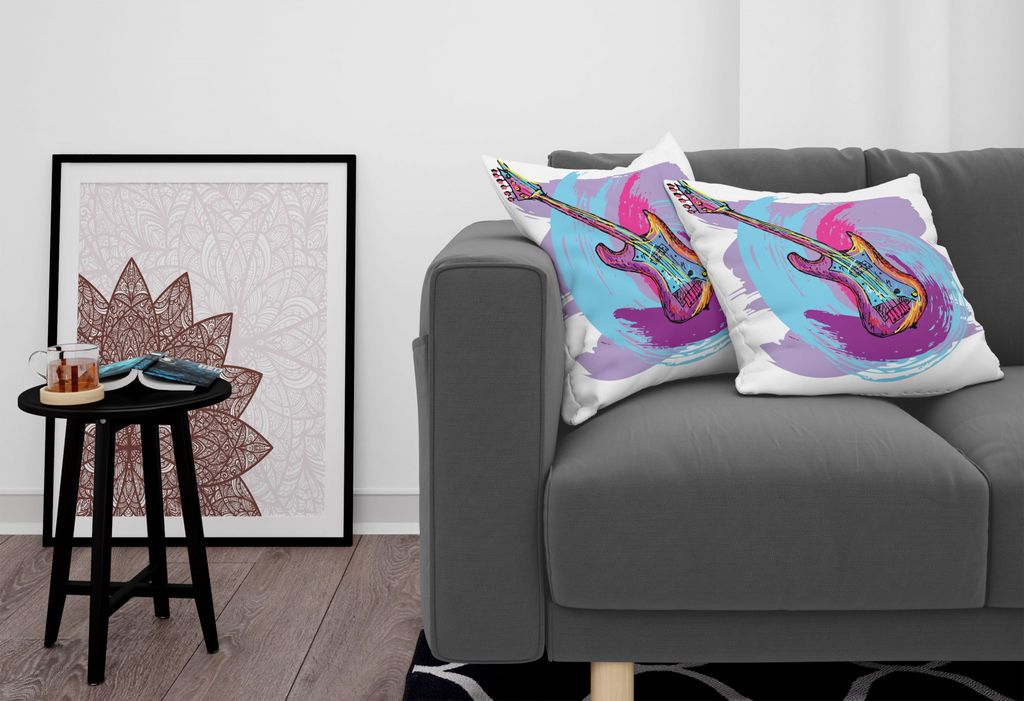 ABAKUHAUS Musik Kissenbezug Set (2Stück), Illustration Der Elektrischen Gitarre Modernes Musikalisches Festliches Druck, 60x60cm, Lavendel Magenta