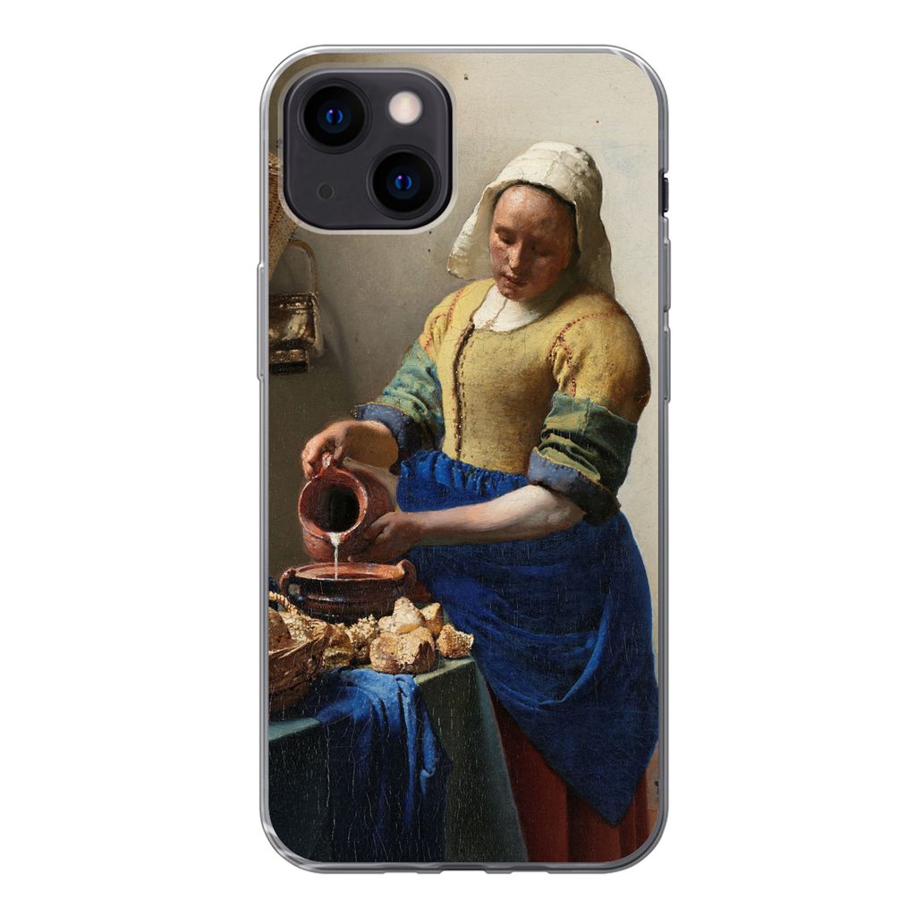 MuchoWow Handyhülle Schutzhülle Hülle für iPhone 13 mini Das Milchmädchen - Gemälde von Johannes Vermeer Silikon Softcase Handy Hülle - So...