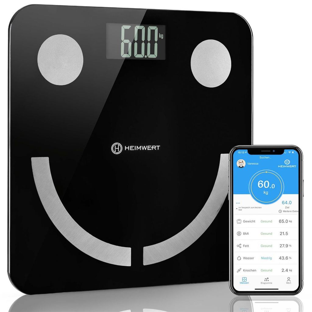 Waage Körperfettwaage Körperanalysewaage Personenwaage mit Produktbild 