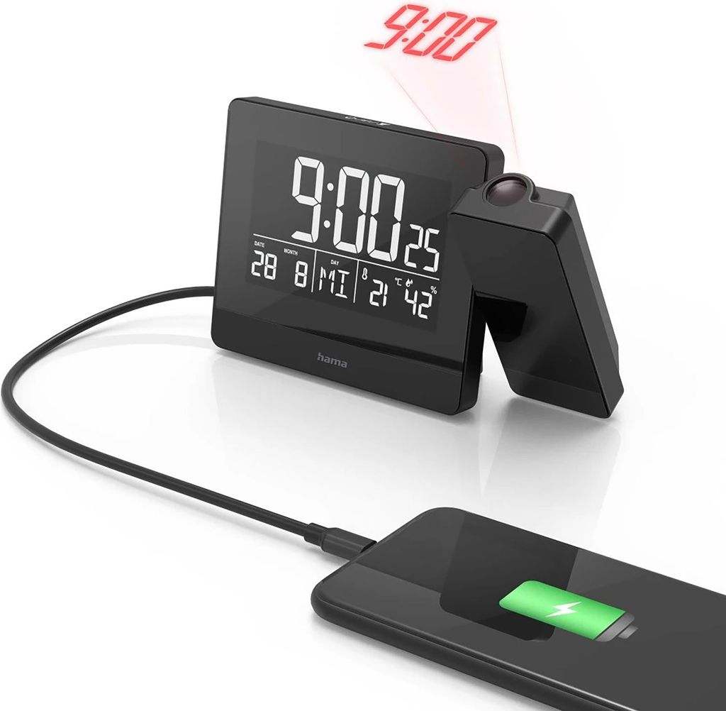 Sveglia a proiezione Hama "Plus Charge" nero 9,5×15 cm Immagine del prodotto 