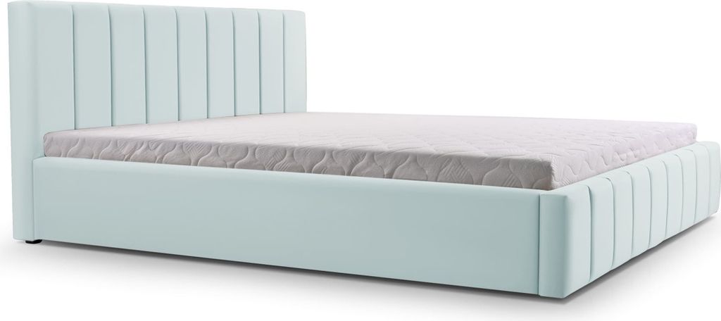 MOEBLO Polsterbett Bett 01 – Doppelbett mit Kopfstütze, Rahmenbettgestell, Bettkasten, Lattenrost und gepolstertem Kopfteil - 180x200 - Aqua (TR...