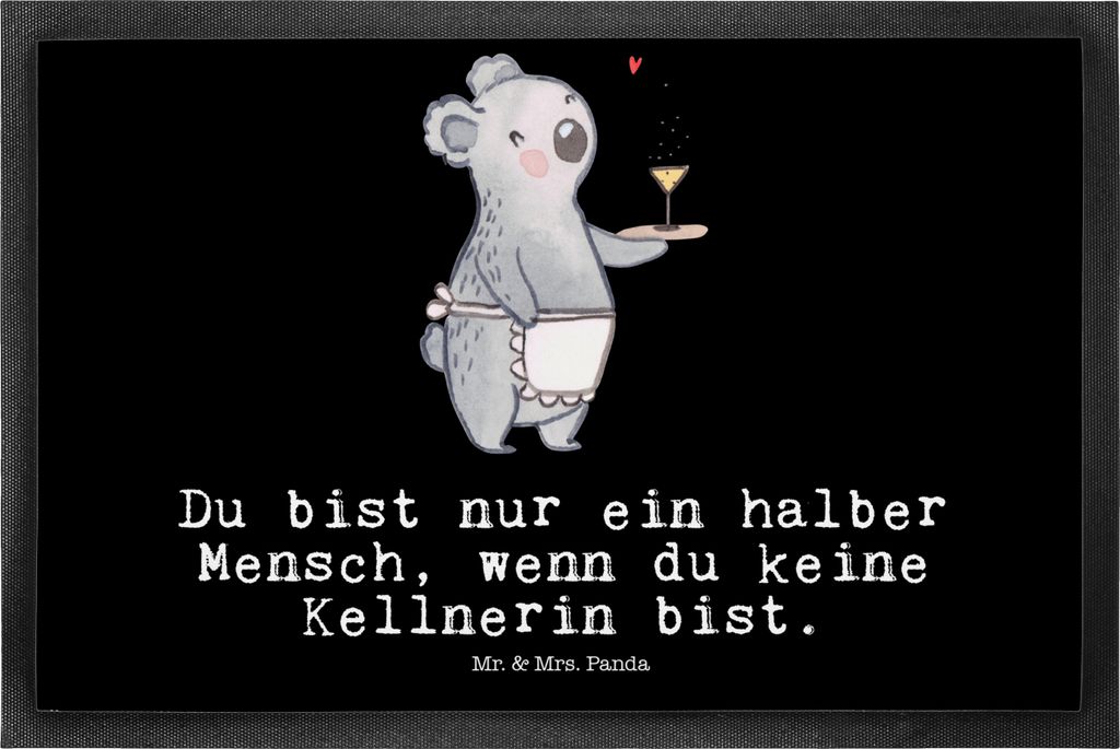 Mr. & Mrs. Panda Gummimatte Kellnerin Herz 50 x 75 cm - Schwarz - Geschenk, Lustig, Restaurant, Schmutzfänger, Schmutzmatte, Spruch, fußmatte, Sc...