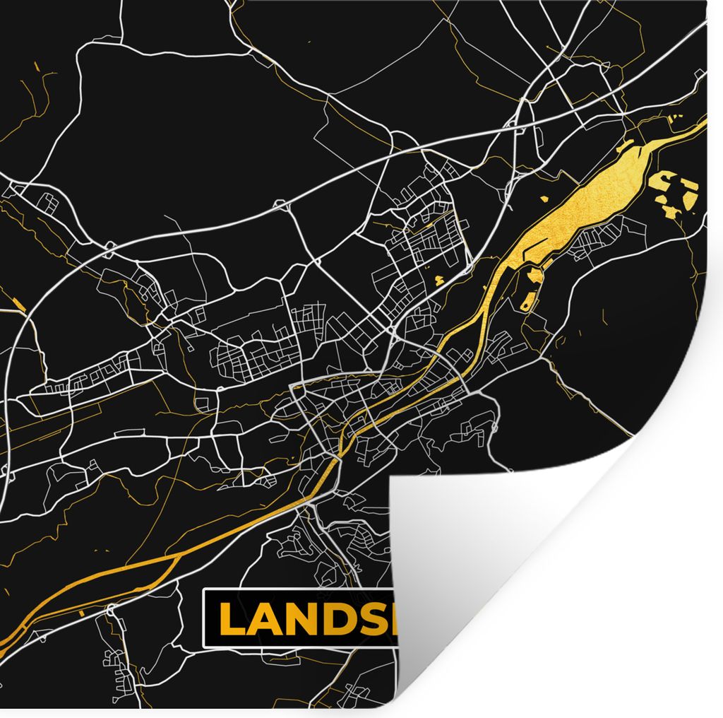 MuchoWow Wandtattoo Wandsticker Wandaufkleber Gold - Deutschland - Karte - Stadtplan - Landshut 30x30 cm Selbstklebend und Repositionierbar - Rep...