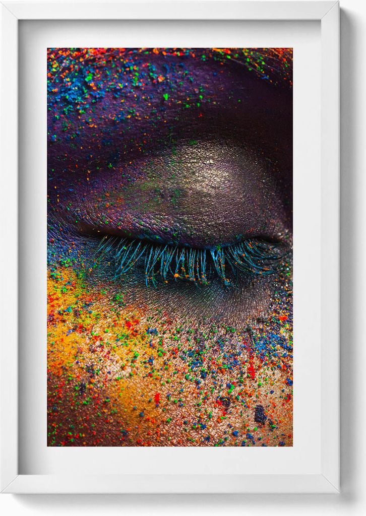 Das bunte Auge der Frau– Wandbild mit Rahmen – Gerahmtes Bild – Wanddekoration – 40x60 cm – Weiß