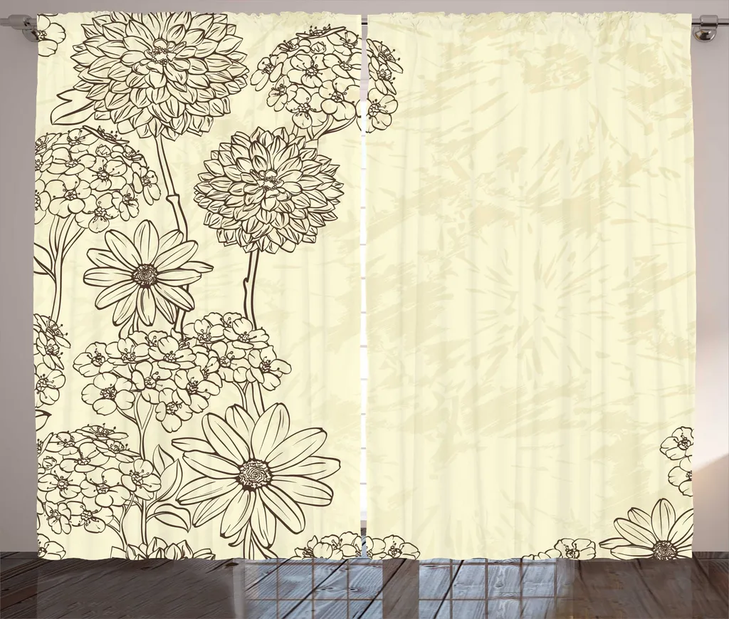 Rideaux Universels de Salon Style Vintage Fleuri Crème 280x225 cm 2 Pièces