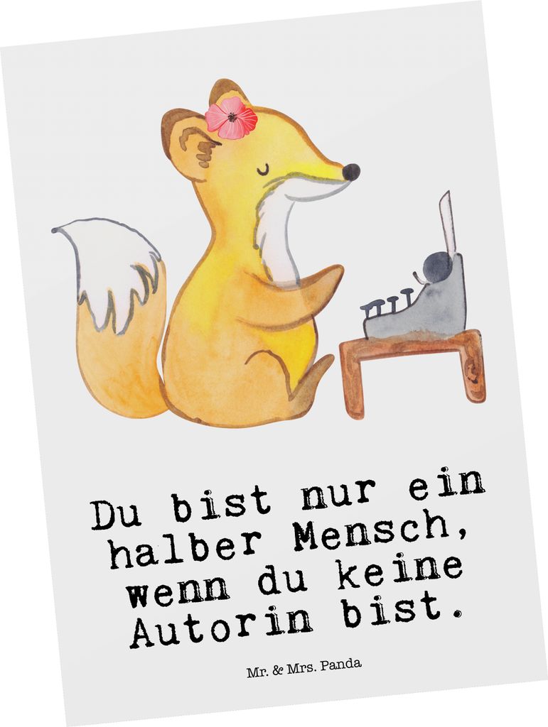 Mr. & Mrs. Panda Postkarte Autorin Herz - Weiß - Geschenk, Ansichtskarten, bildkarte, Beruf, Lustig, Buchladen, Grußkarte, einzelkarte, Spruch, B...