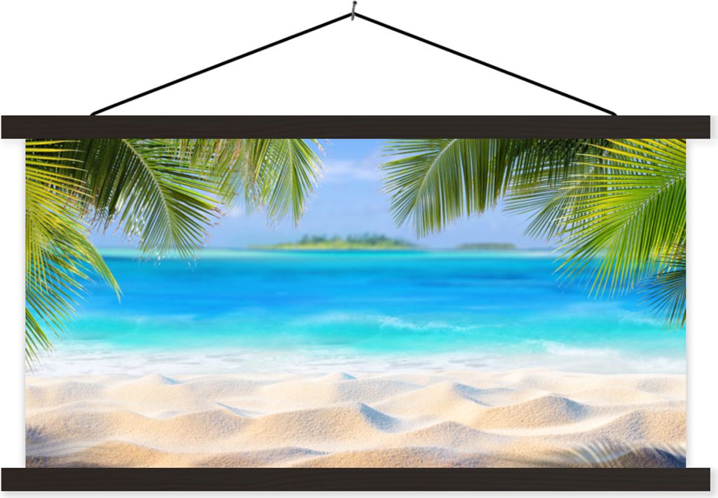 MuchoWow Textilposter Strand - Palme - Meer - Insel 60x30 cm mit schwarzem Rahmen - Textilien