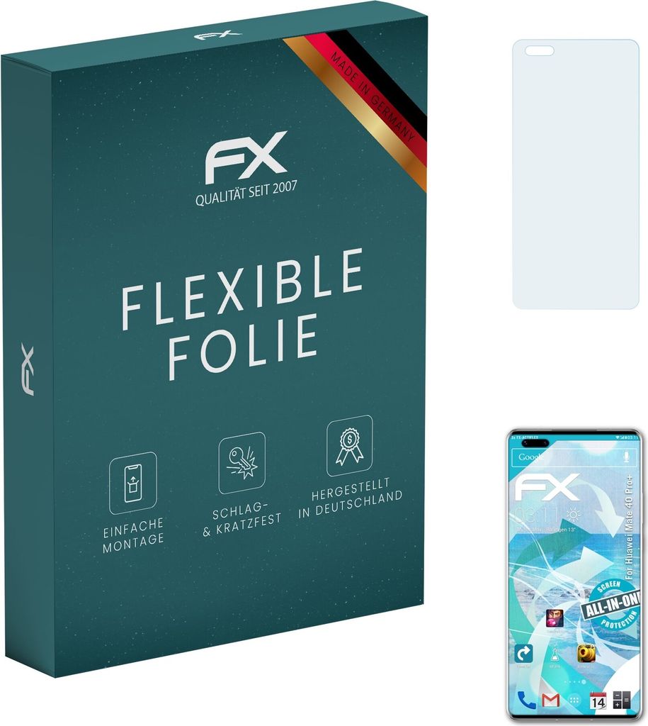 atFoliX FX-ActiFleX 3x Schutzfolie kompatibel mit Huawei Mate 40 Pro+ Folie