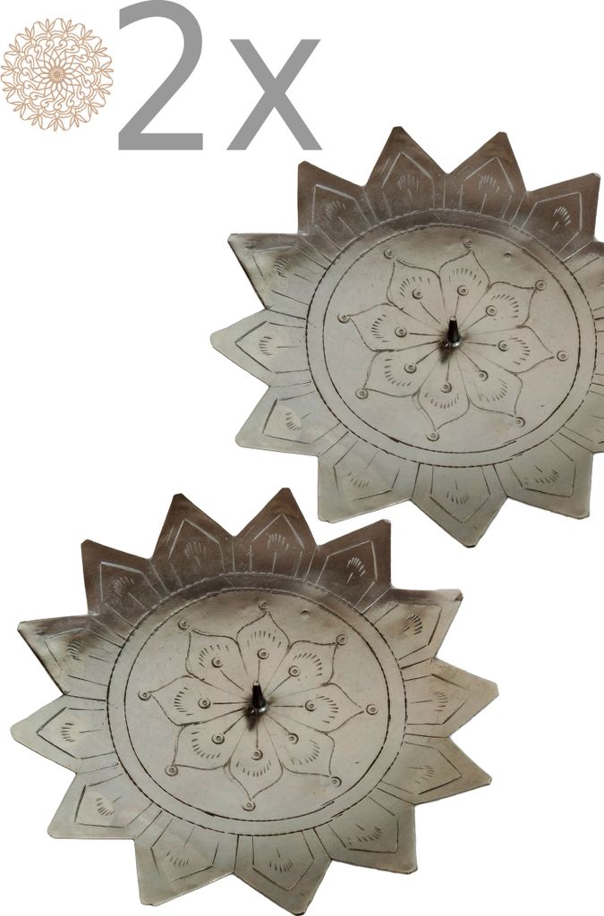 2er Set Orientalischer Kerzenständer Kerzenhalter Silber Jaini Stern 15cm Groß | Marokkanischer Metall Kerzenleuchter für Taufe, Kommunion, auf ...