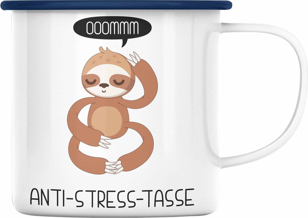 Trendation - Anti Stress Emaille Tasse Geschenk Kollegin Kollege BüroEmaille Tasse mit Spruch Erzieherin Mama Rentner (Blau)