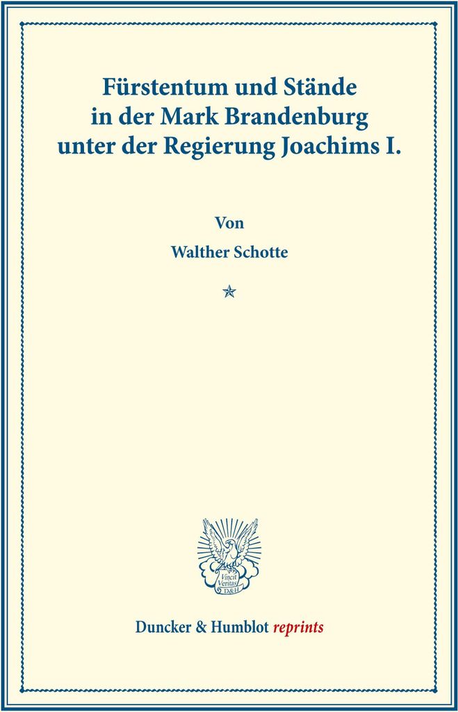 Fürstentum und Stände in der Mark Brandenburg unter der Regierung Joachims I.