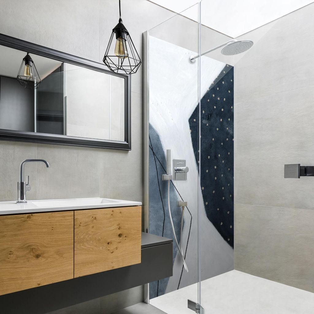 Duschrückwand originell selbstklebend - 0.35 mm Wandpaneel wasserfest Design blau Abstrakt Badrückwand fugenlos Smart matt 110x210 cm