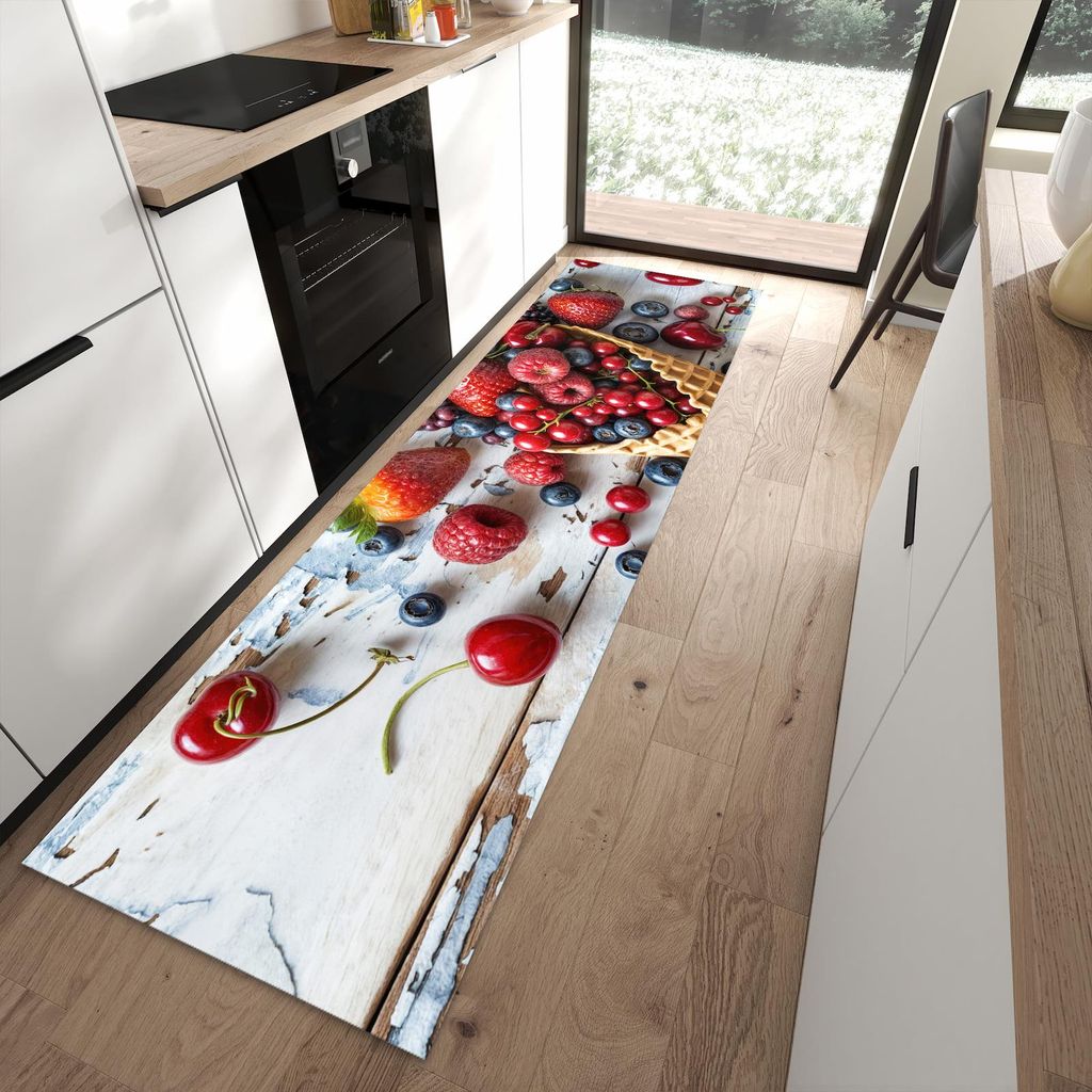 Küchenteppich 80x280cm rutschfest & abwischbar PVC Läufer - Früchte Eiscreme