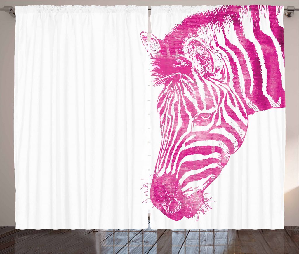 ABAKUHAUS rosa Zebra Rustikaler Vorhang, Tierkopf lebendig, Wohnzimmer Universalband Gardinen mit Schlaufen und Haken, 280 x 225 cm, Magenta Weiß
