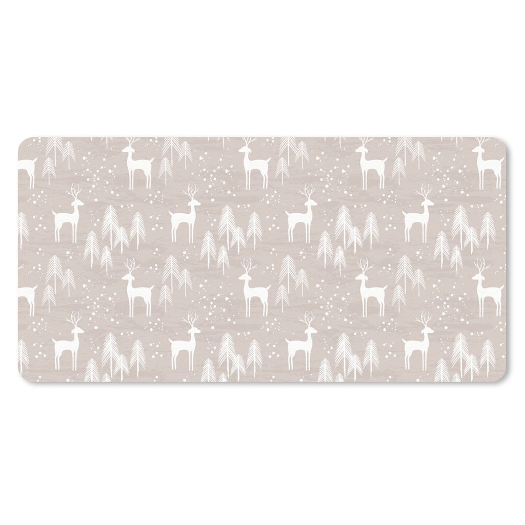 MuchoWow Schreibtischunterlage Muster - Hirsche - Weiß - Beige 80x40 cm - XXL Mauspad - Gaming Mauspad