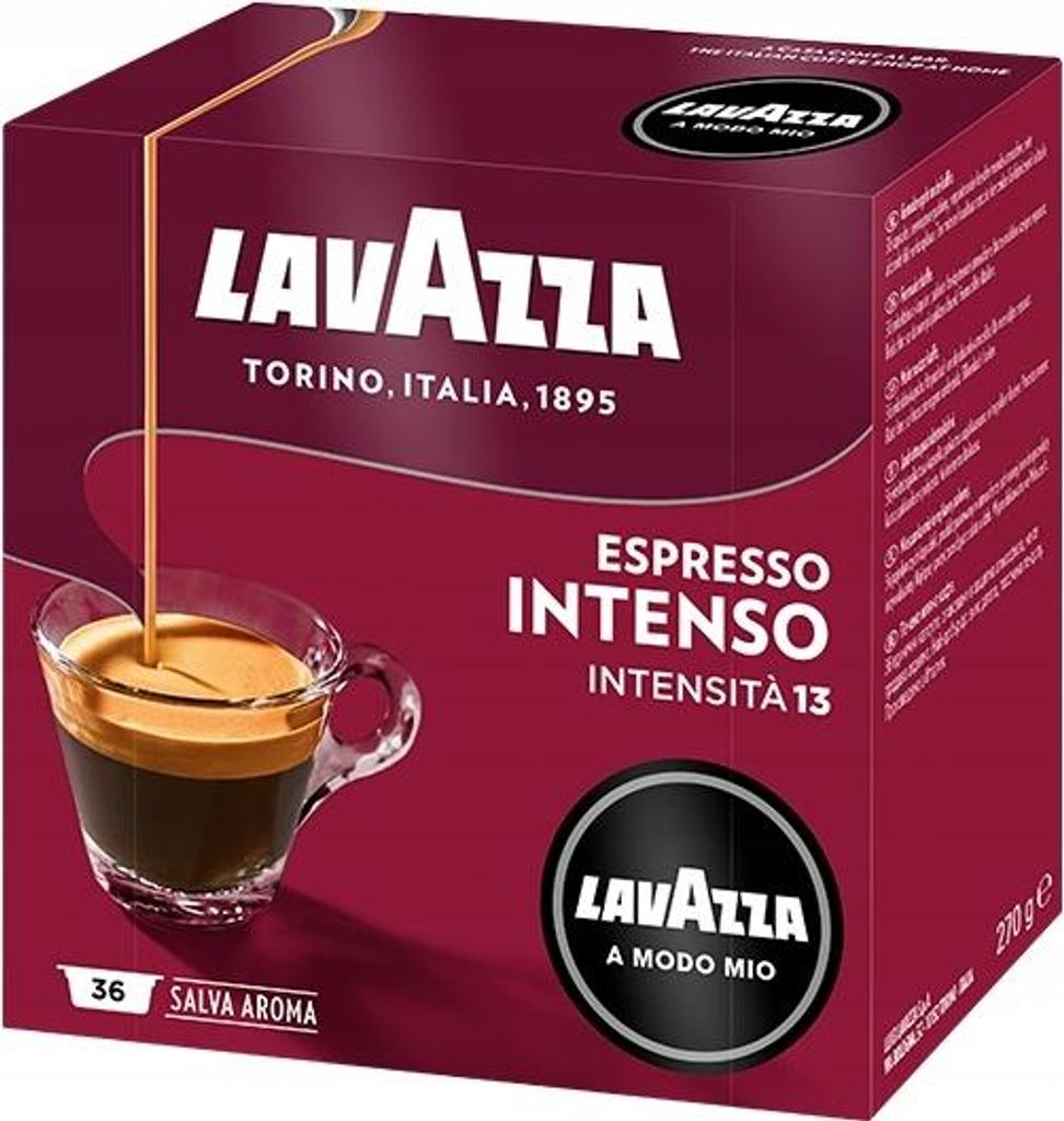 A box of Lavazza Espresso Intenso coffee capsules.
