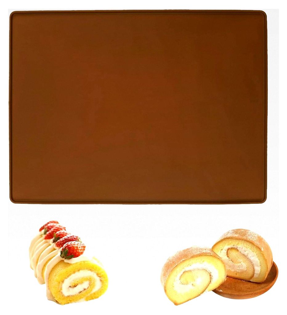Silikon Backmatte, 30 cm x 40 cm, mit Rand für Backblech, lebensmittelecht, geeignet für Kuchenrollen, Pizzen, Teig usw. (Kaffeefarbe)