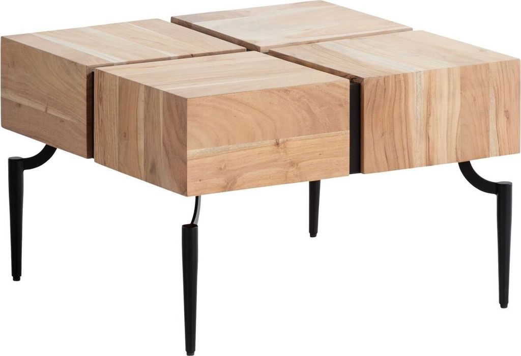 Couchtisch Akazie Massivholz 60x60x40 cm Quadratisch mit Metallgestell, Kleiner Sofatisch Würfel-Form, Wohnzimmertisch Couch Modern, Kaffeetisch C...