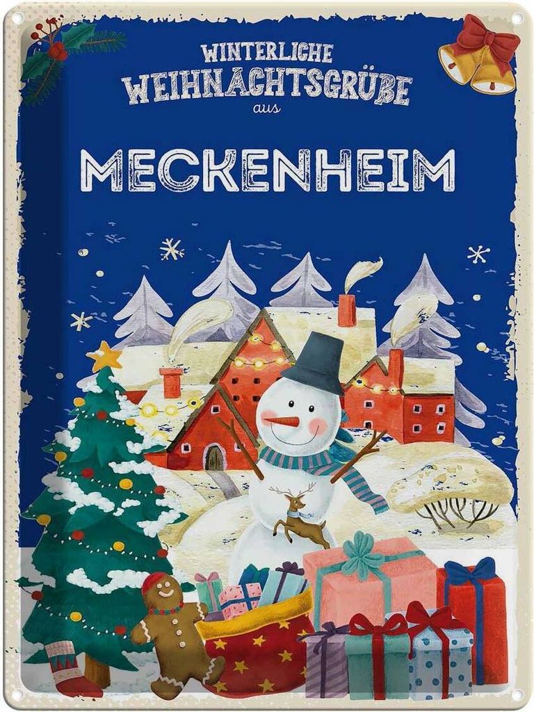 vianmo Blechschild 40x30 cm Weihnachtsgrüße MECKENHEIM Abenteuer Reisen Urlaub Weihnachten