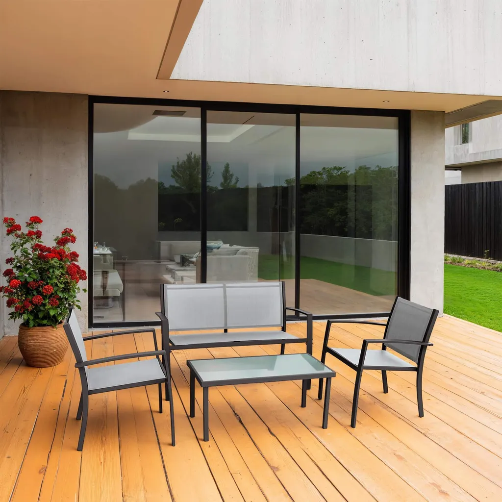 Salon de Jardin Rebecca Mobili Rawal en Acier et Polyester Anthrazit 4 Pcs - 2